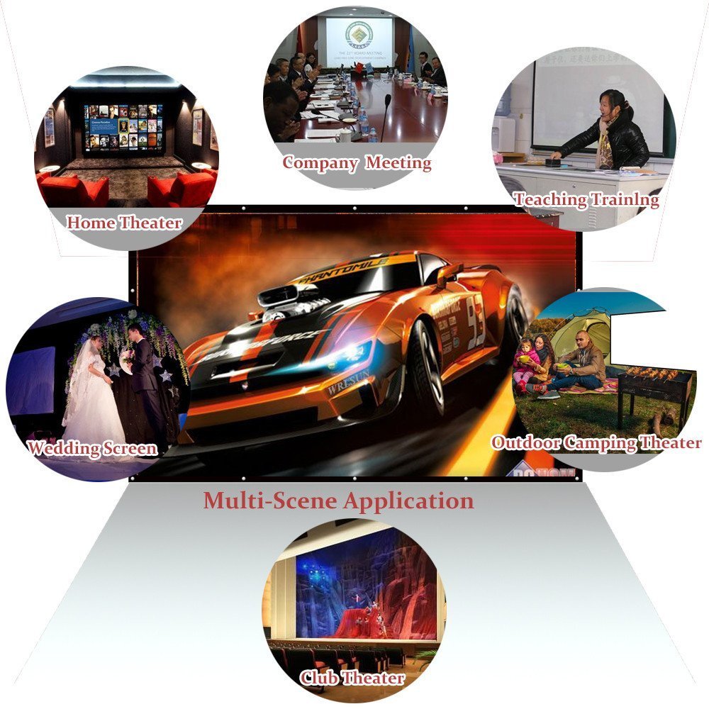 200 Inch Portable Outdoor Projector Screen, WRLSUN 16:9 Folding HD Big Size Canvas Movie Screen for Home Theater, School, Office, Party, Sports Events