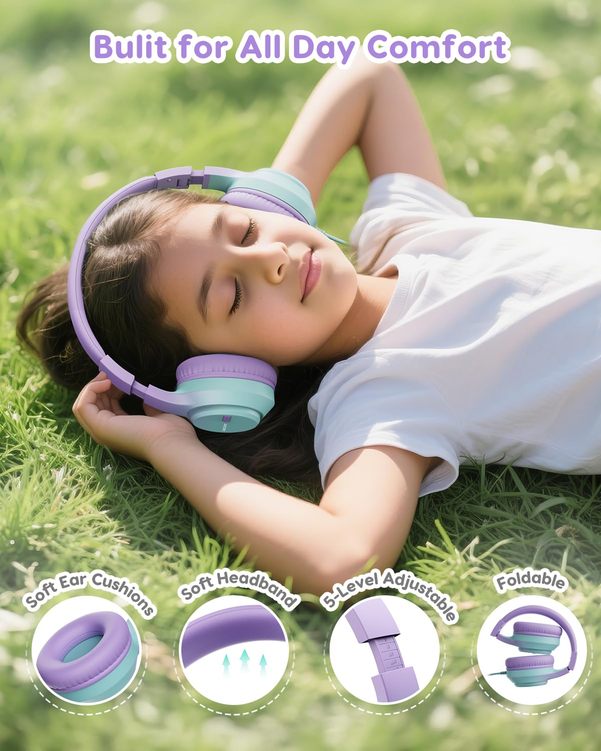 Acer Kids Headphones, 74/85/94dB Volume Limiter, Foldable Wired Over Ear Headphones for Travel, 3.5mm Jack, Toddler Headphones for School, iPad