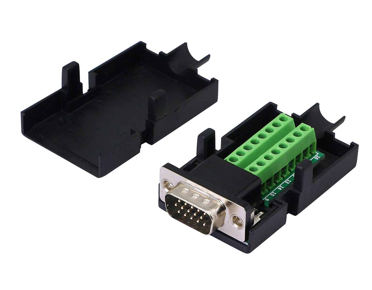 SinLoon VGA DB15 Solderless Connector 3+9 D-SUB 15 Pin VGA 3 Row Breakout Board Adaptor with Case+Screwdriver(2-Pack Male)