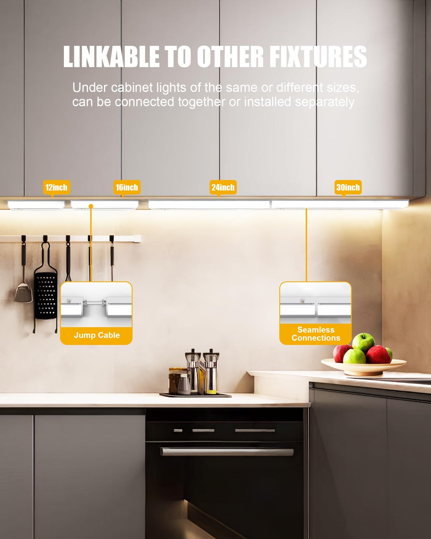 30 Inch Hardwired Under Cabinet Lighting, 3 Color Setting Dimmable LED Under Cabinet Lights Wired, 1700LM Linkable Under Counter Lights for Kitchen
