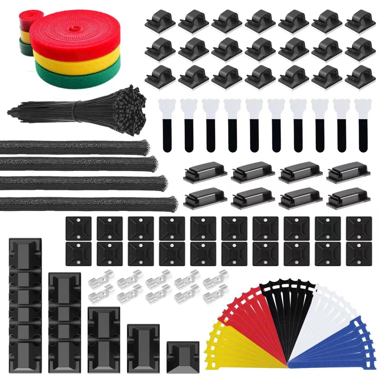 INCHOR Cable Management Kit 210 Pcs, 5 Cord Organizer for Desk, 28 Cable Clips, 100 Fastening Cable Ties, 4 Cable Sleeve Split, 10 Wire Organizers