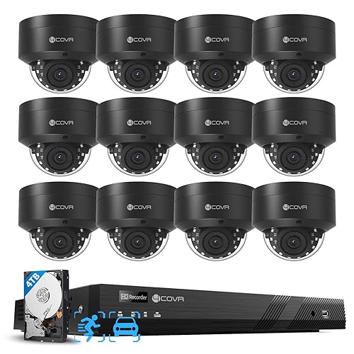 4COVR Commercial Security Camera System 4K PoE, 12Pcs IK10 Vandal-Proof 8MP Wired Dome IP Camera IP67 AI Human/Vehicle Detection, 16 Channel NVR 4TB