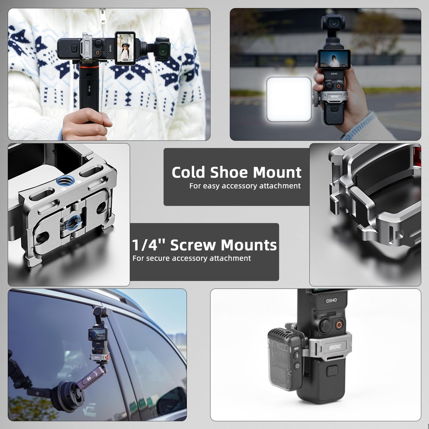 BRDRC Pocket 3 Cage Expansion Adapter, Aluminum Alloy Mount Metal Bracket Attachments with 1/4 Screw Holes, for GoPro Adapter, Cold Shoe, for Osmo