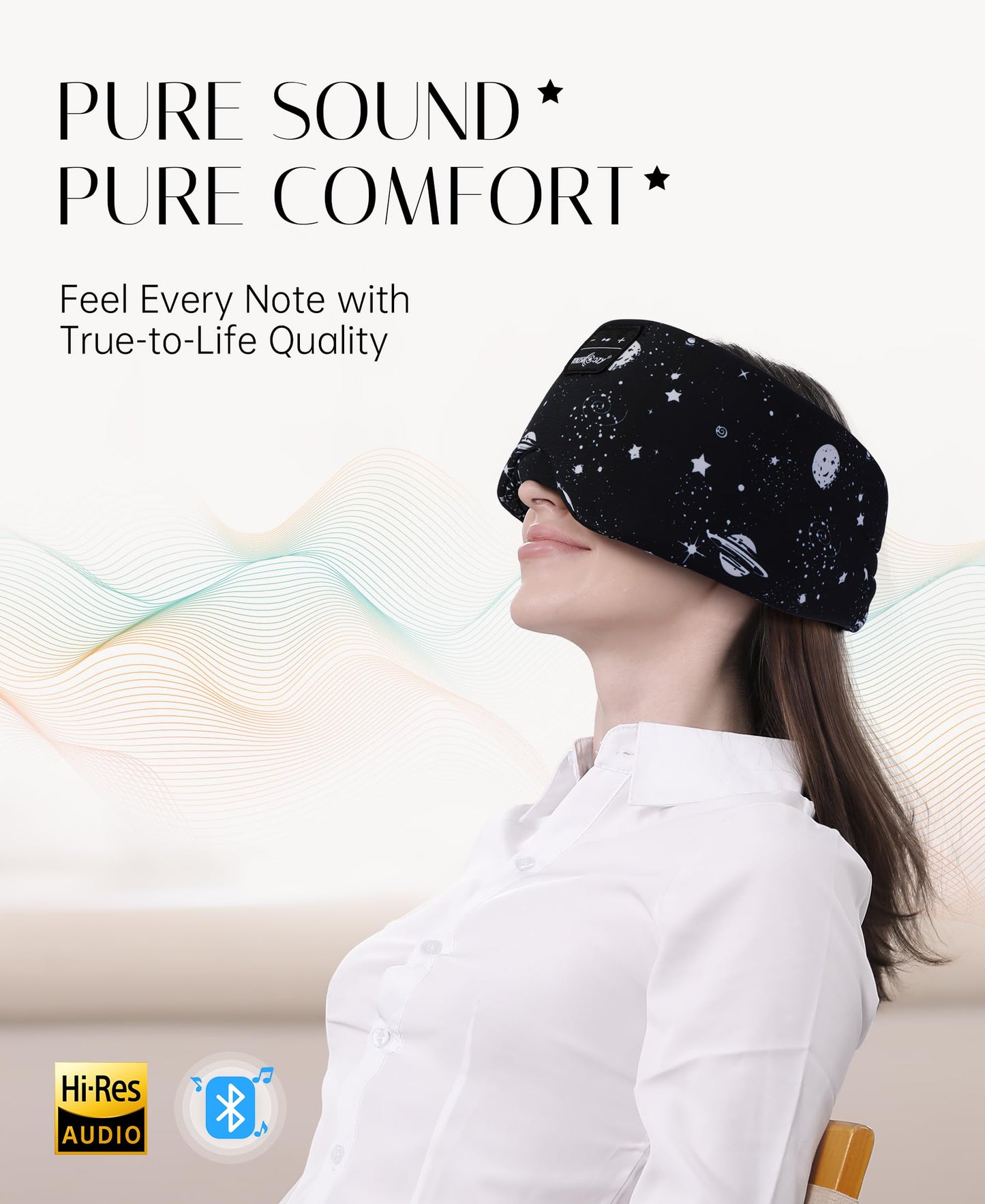 MUSICOZY Sleep Headphones Bluetooth Sleep with Headphones Eye Wireless Bluetooth 5.4 with Adjustable Headband Total Blackout for All Night Sleep…