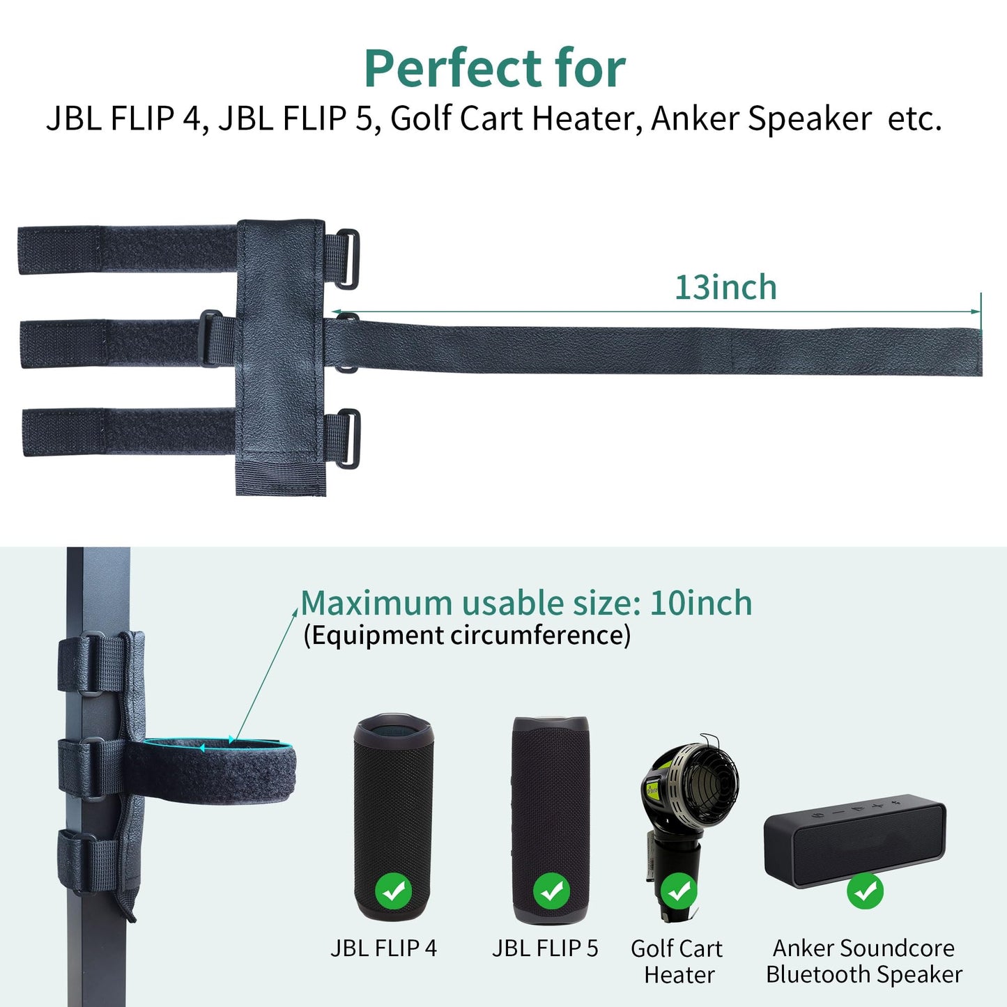 HomeMount Portable Speaker Mount for Golf Cart Accessories - Adjustable Strap Fits Bluetooth Wireless Speaker Strap Attachment to Heater/Beach