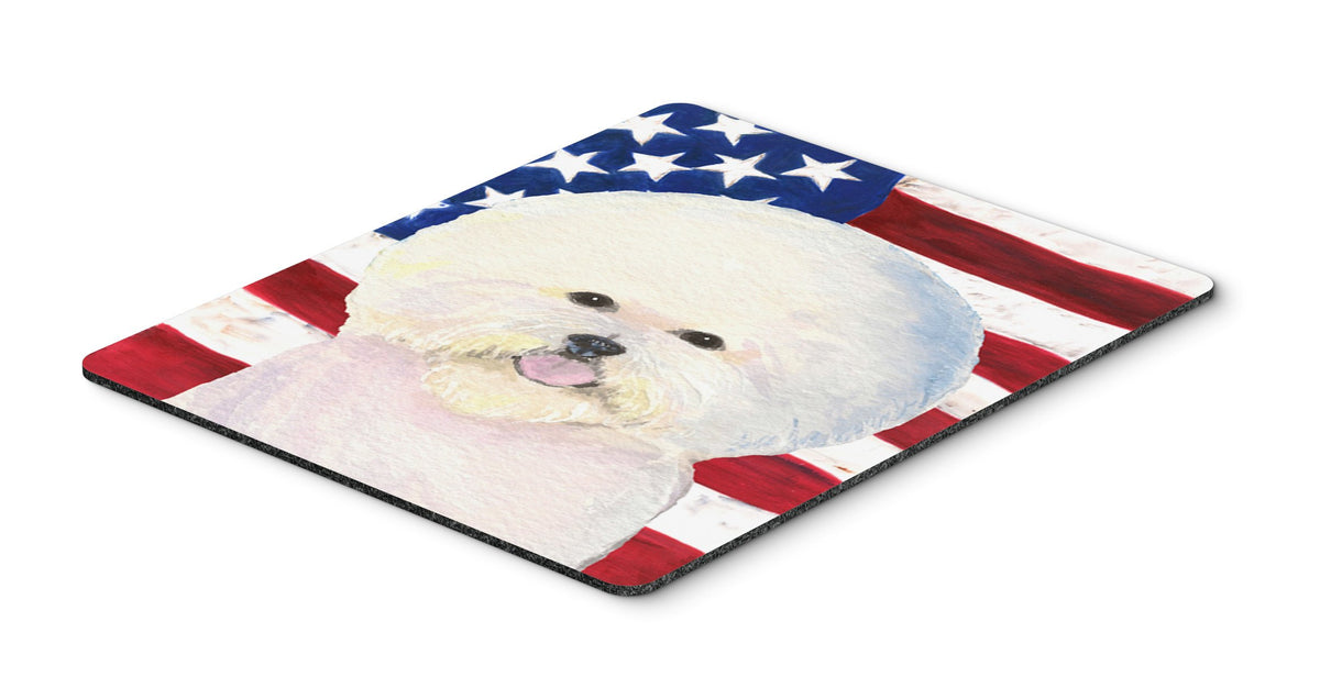 Caroline's Treasures SS4011MP USA American Flag with Bichon Frise Mouse Pad, Hot Pad or Trivet for Home Office Gaming Working Computers Laptop Mouse