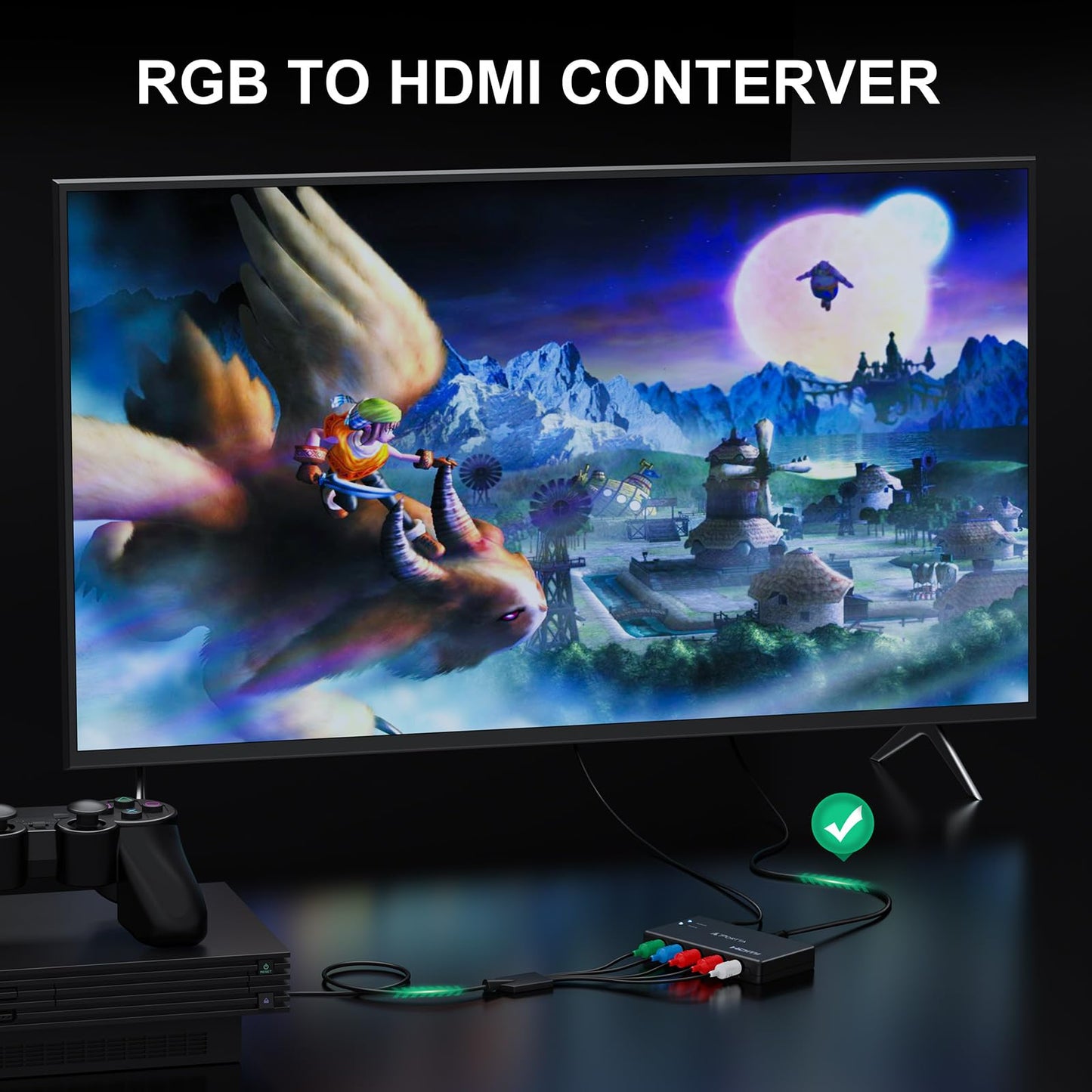 Portta Component to HDMI Converter, YPbPr RGB + R/L Audio to HDMI v1.3 Converter Adapter Support 1080P 2 Channel LPCM for HDTV PS2 PS3 HDVD Player Wii
