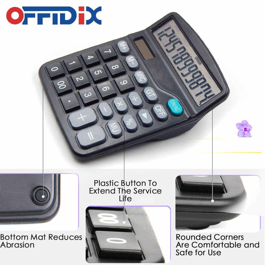 OFFDIX Office Desktop Calculator, Solar and Battery Dual Power Electronic Calculator Portable 12 Digit Large LCD Display Calculator
