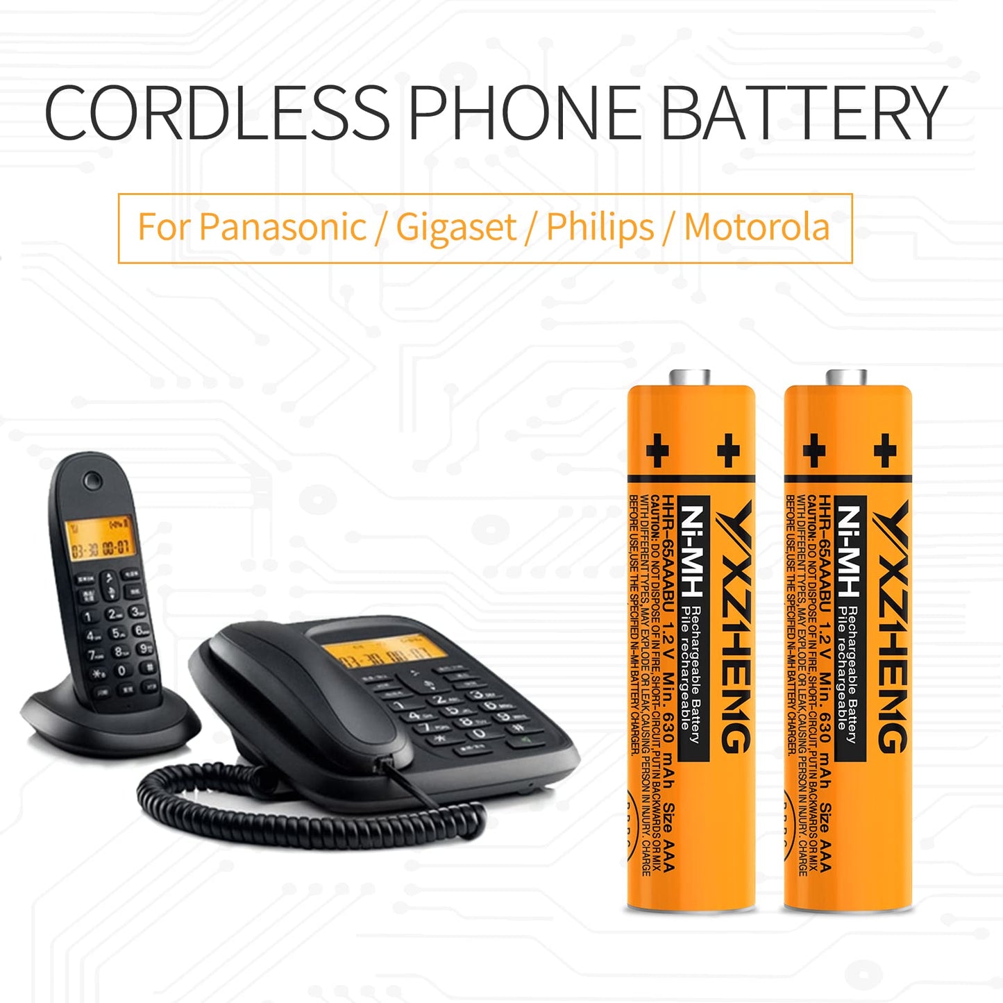 YXZHENG AAA Battery 8pcs 1.2V NI-MH Rechargeable 630mAh HHR-65AAABU Compatible with Panasonic Cordless Phone Recyclable 2000+ Times (8X HHR-65AAABU)