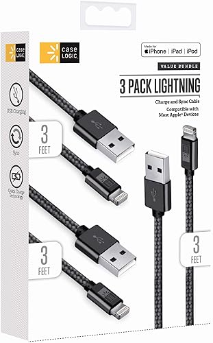 Bytech 3PACK Lightning Cables,3 Pack- Black,3 Foot