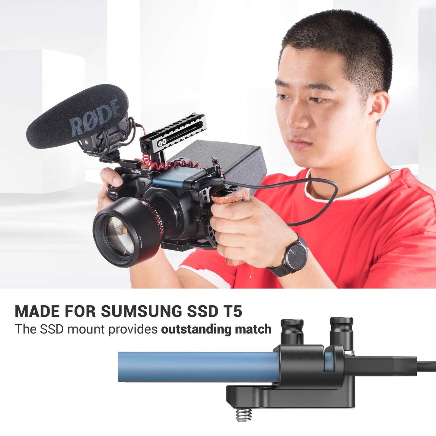 SMALLRIG Mount Bracket SSD Holder for Samsung T5 SSD with 1/4”-20 Threads, Compatible with SMALLRIG Cage for BMPCC 4K & 6K and for Z CAM, Compatible