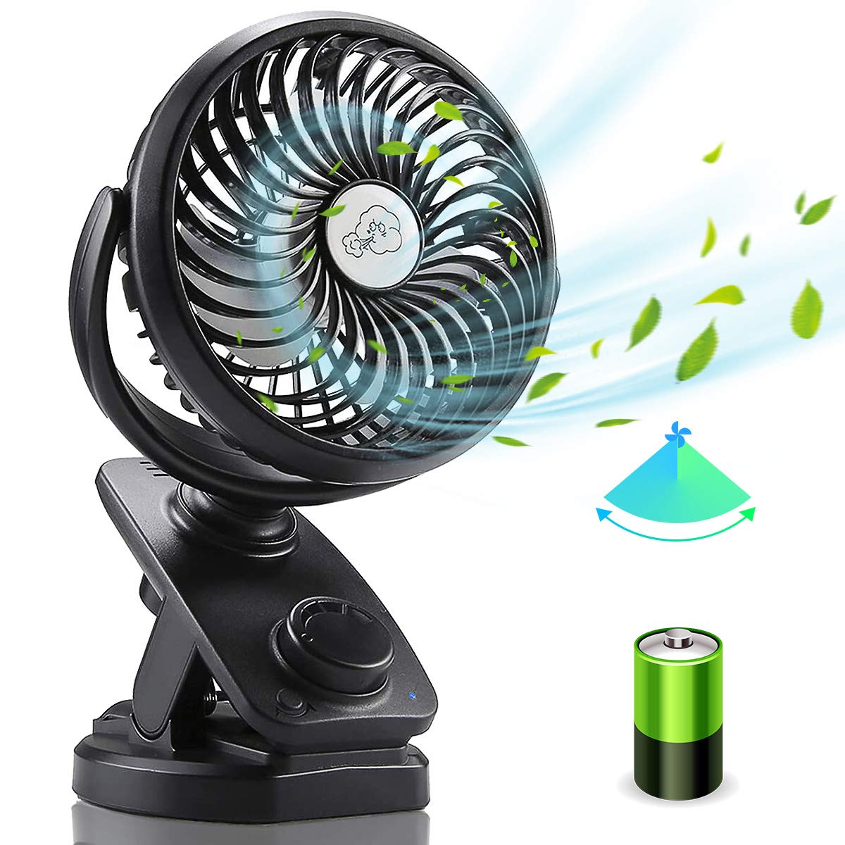 ?Automatic Oscillating & Up to 60 Hours of Continuous Usage?Small Rechargeable Tabletop Fan, Stepless Adjustable Air Flow, Built-in 5,000 mAh