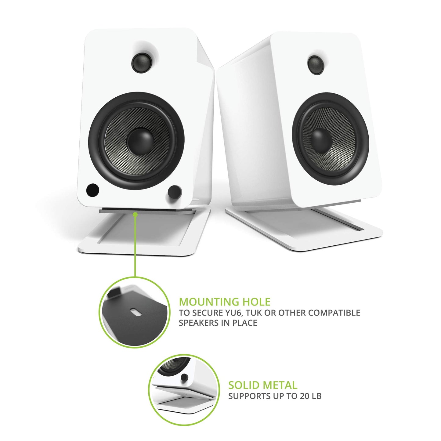 Kanto S6W Tilted Desktop Speaker Stands for Large Bookshelf Speakers & Full-Size 5”-7” Studio Monitors | Supports 20 lbs | Damping Foam Padding |