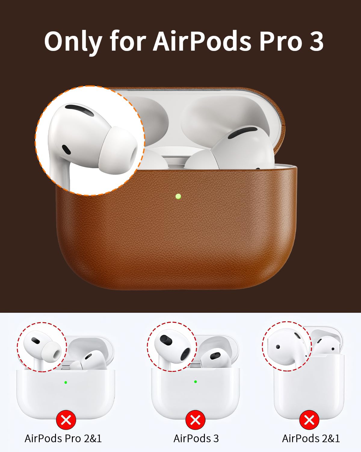 Blissfuhue Genuine Leather Case Compatible with AirPods Pro 3 (2025),Handmade,with Detachable Lanyard, Wireless Charging Support, Full-Grain Leather