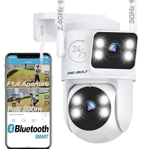 GENBOLT PTZ WiFi Security Camera Outdoor with Dual Lens, CCTV Surveillance with Dual View, Cloud Storage Upgraded with Color Night, Auto Tracking