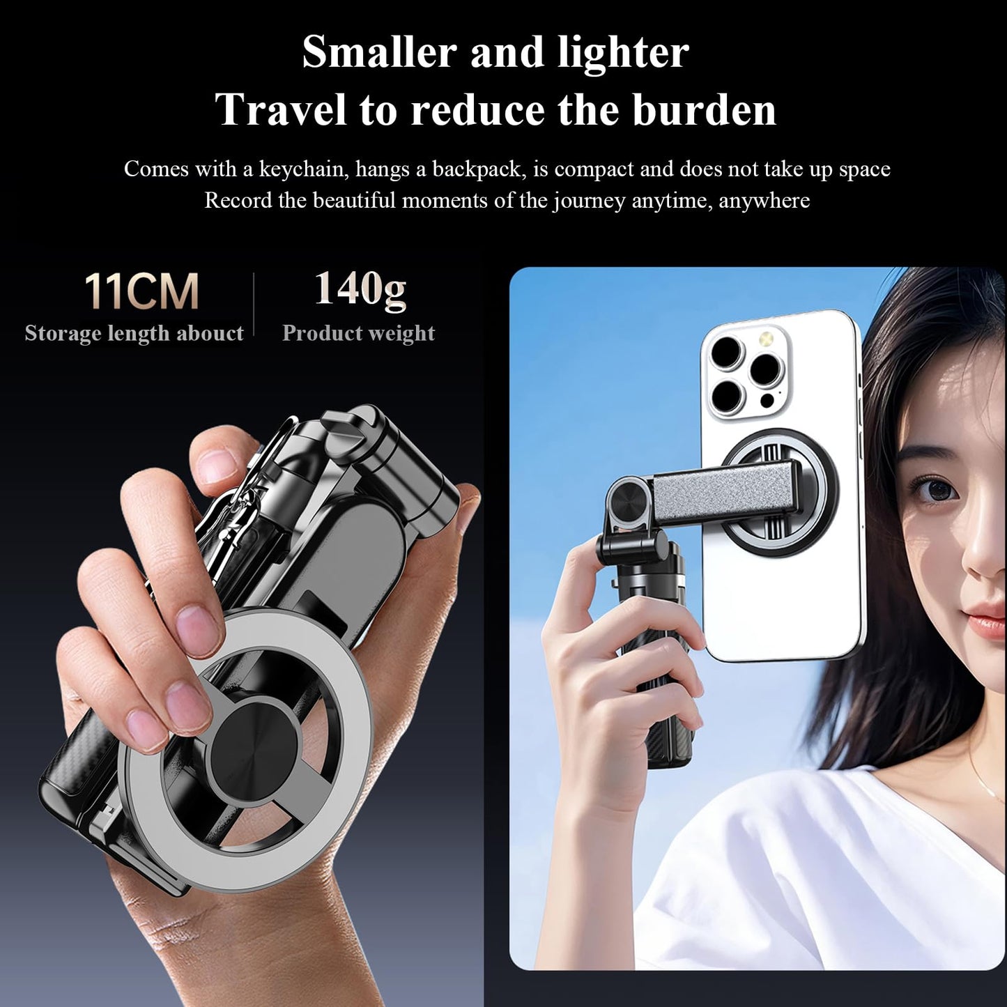 CBDYWVR Magsafes Tripod Stand for iPhone,4 in 1 Multifunctional Magnetic Selfie Stick,360° Rotation Phone Tripod with Wireless Remote for iPhone