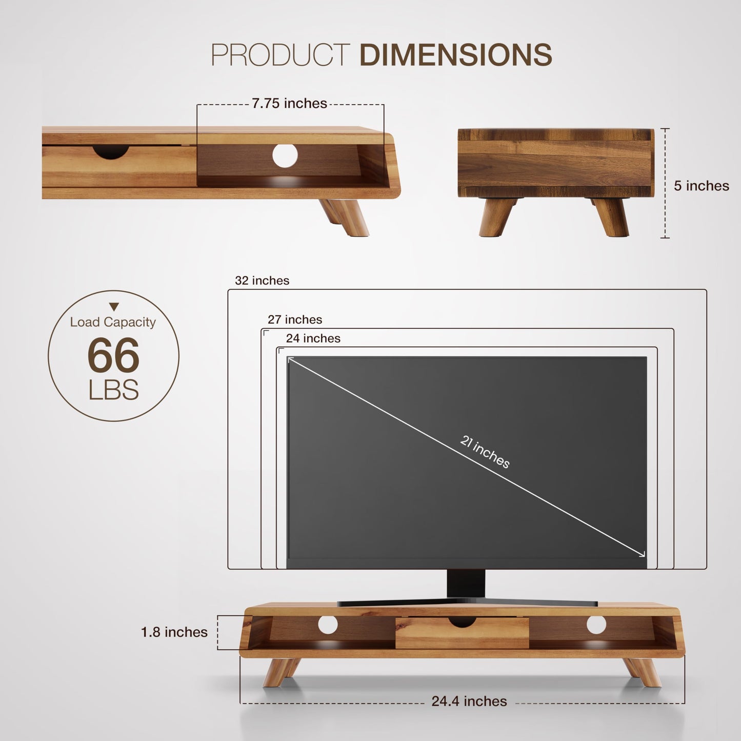 TINAMO Acacia Wood Monitor Stand with Drawer - Wooden Monitor Riser for Desk - Computer Monitor Stand for Desk - Multi-Purpose Desktop Storage Stand