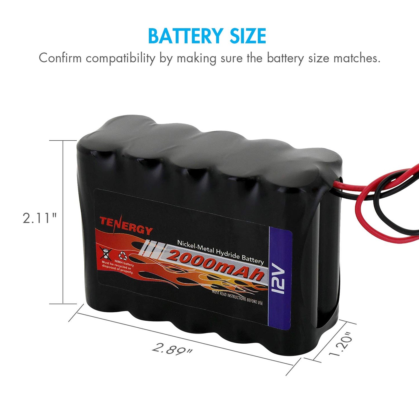 Tenergy NiMH Battery Pack 12V 2000mAh High Capacity Rechargeable Battery w/Bare Leads Replacement Battery Pack for DIY, Medical Equipments, LED Light…