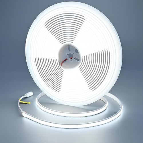 GOMING 24V 32.8ft/10M Neon COB LED Strip Light Cool White 6000K IP67 Waterproof 3120LEDs CRI 93+ 6300lm Uniform Glow Flexible Self-Adhesive LED Tape