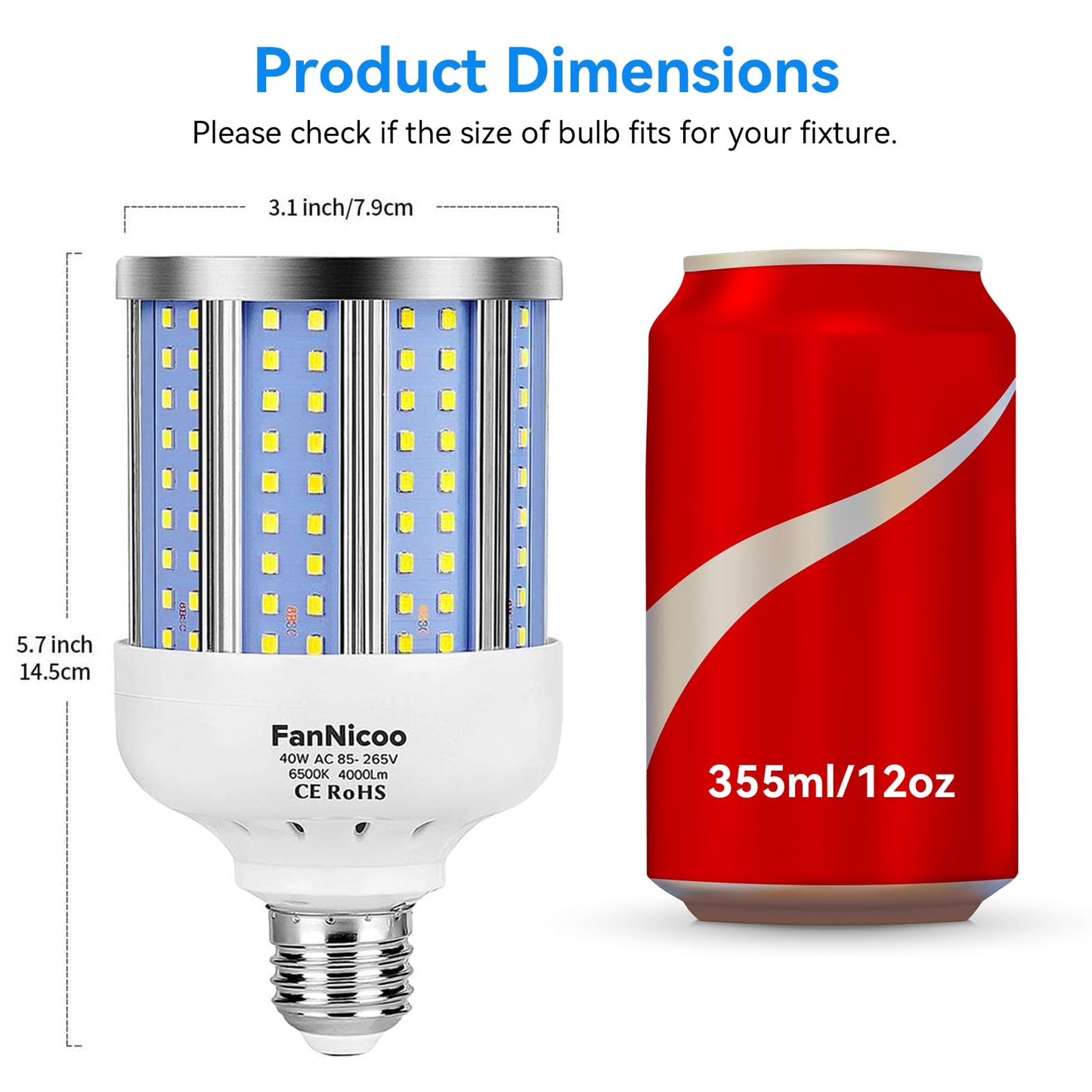 2 Pack 280W Equivalent LED Corn Light Bulb, 4000 Lumen 6500K Cool White Daylight 40W LED Corn Lamp,E26/E27 Medium Base,for Indoor Outdoor Warehouse