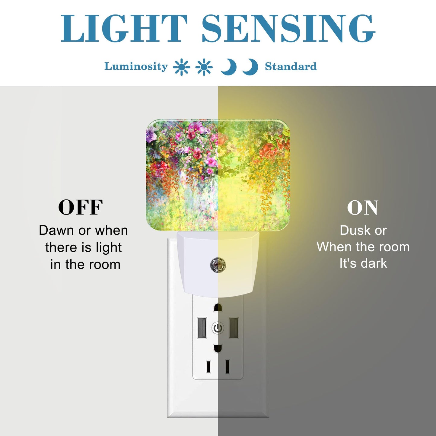 Abstract Watercolor Flowers Night Light Flowers Oli Painting Nightlight Plug into Wall with Dusk to Dawn Sensor for Kid Girls Boys Women Men Room