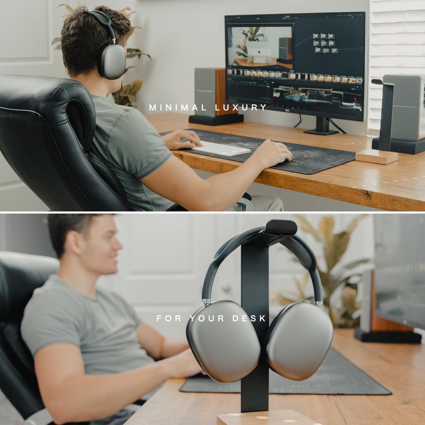 COREMINDED Universal Headphone Stand for Desk, Solid Wood Gaming Headset Stand, Heavy Duty Wooden Headphones Holder, Compatible with Airpods Max…