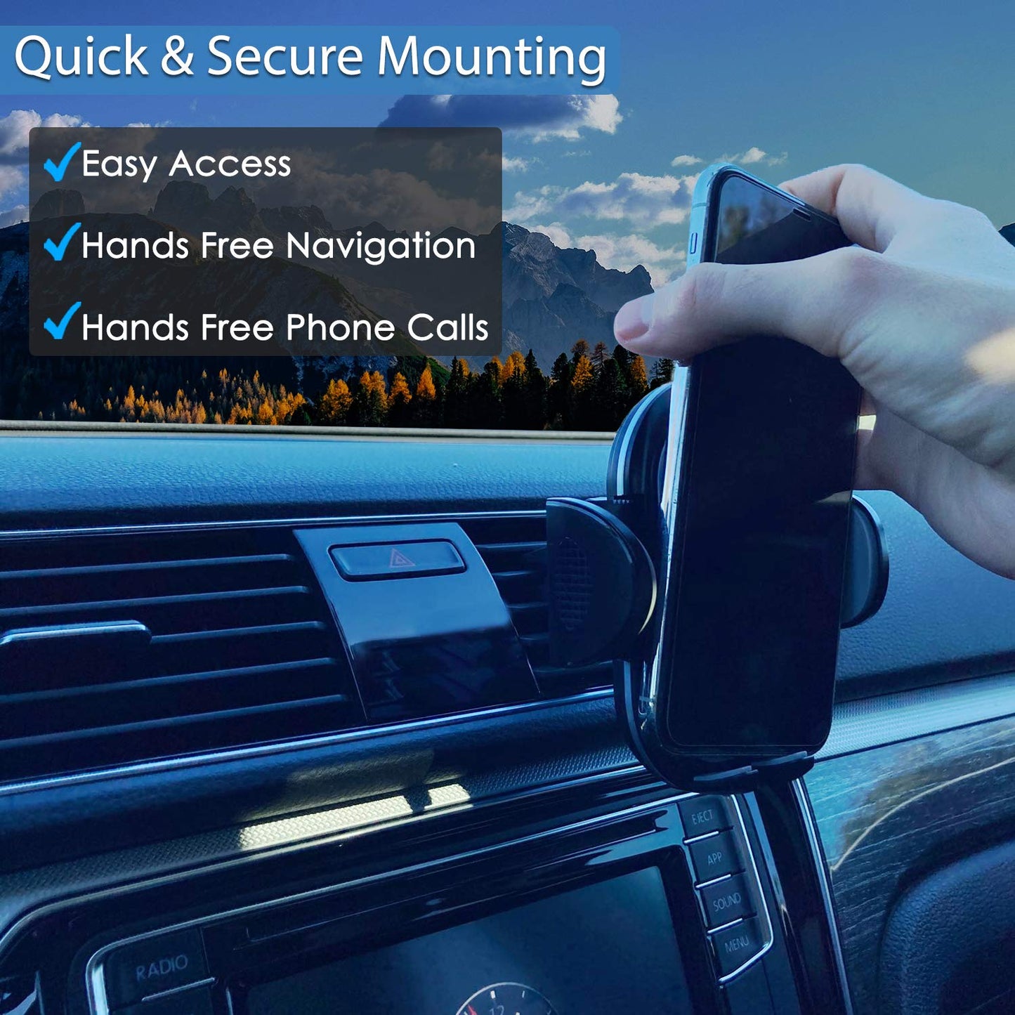 Fugetek Phone Holder Air Vent Mount, Adjustable Cradle, Durable Metal Clip Plates, 360 Rotation, Compatible with iPhone & Android Phones