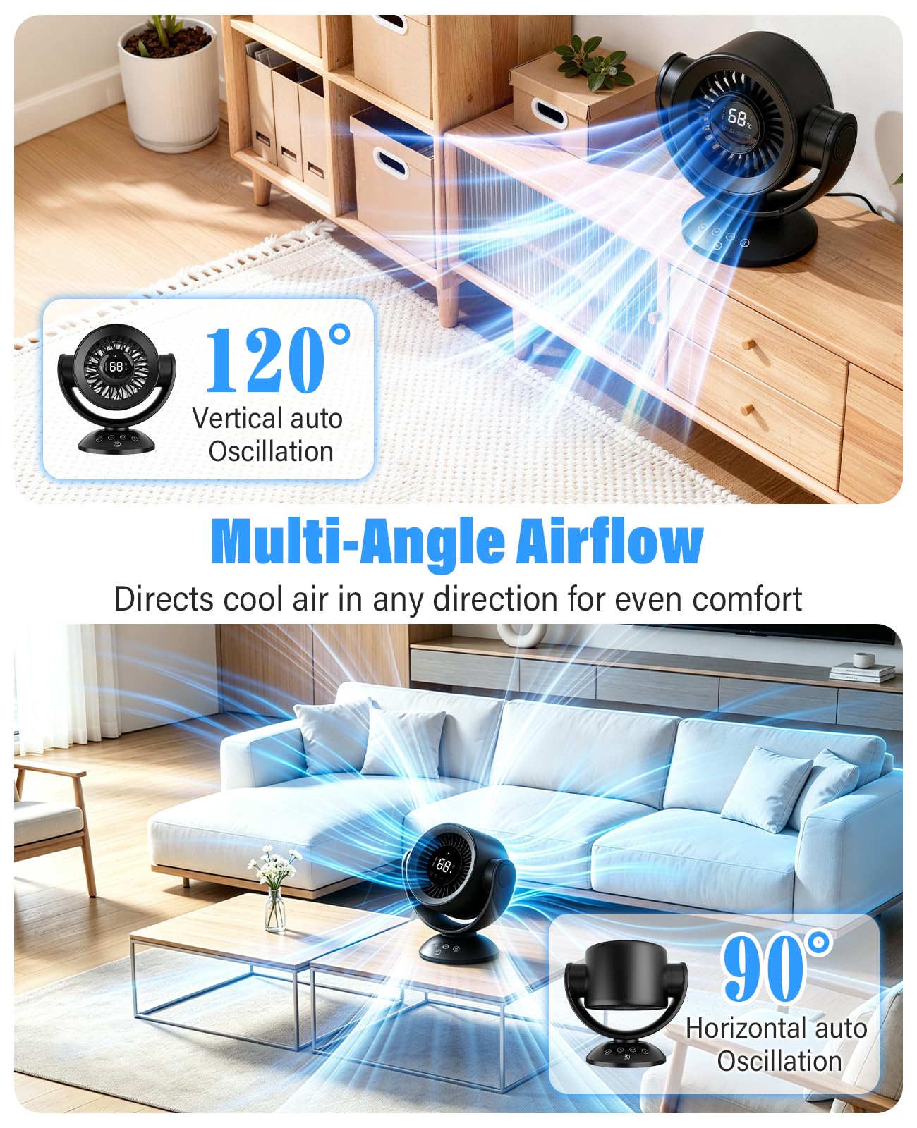 Fan for Bedroom,Desk Fans,Air Circulator Fan with Remote, 90°Vertical +120°Auto Oscillating,100 Speeds, 10H Timer, 25dB Quiet Fan,Digital Display