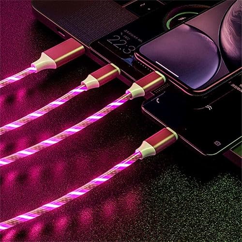 PETCTN 3 in 1 Multi Charging Cable LED Flowing Light Up Charger Cable, USB-C Fast Charging Cord for Smartphones (Red, 6 Feet)
