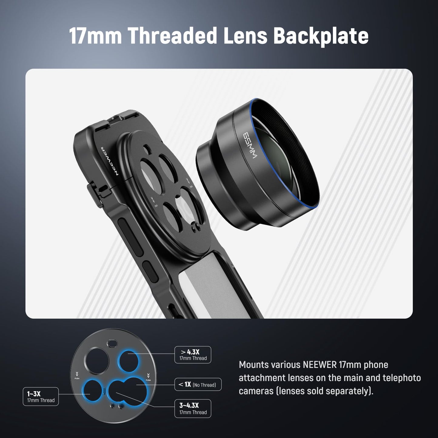 NEEWER 15 Ultra Cage, Quick Release Video Rig Case Phone Stabilizer Holder Compatible with Xiaomi 15 Ultra with 67mm Filter Adapter & 17mm Lens