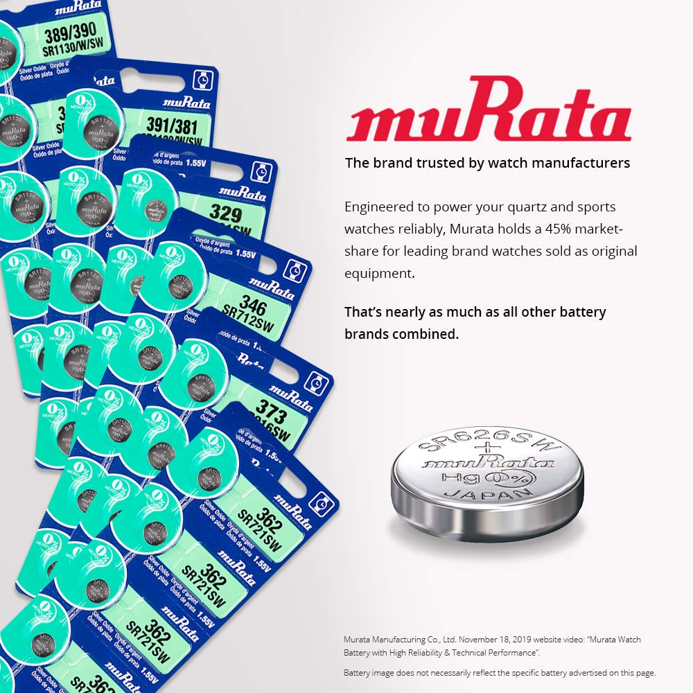Murata 393/309 Battery SR48/W/SW 1.55V Silver Oxide Watch Button Cell (10 Batteries)