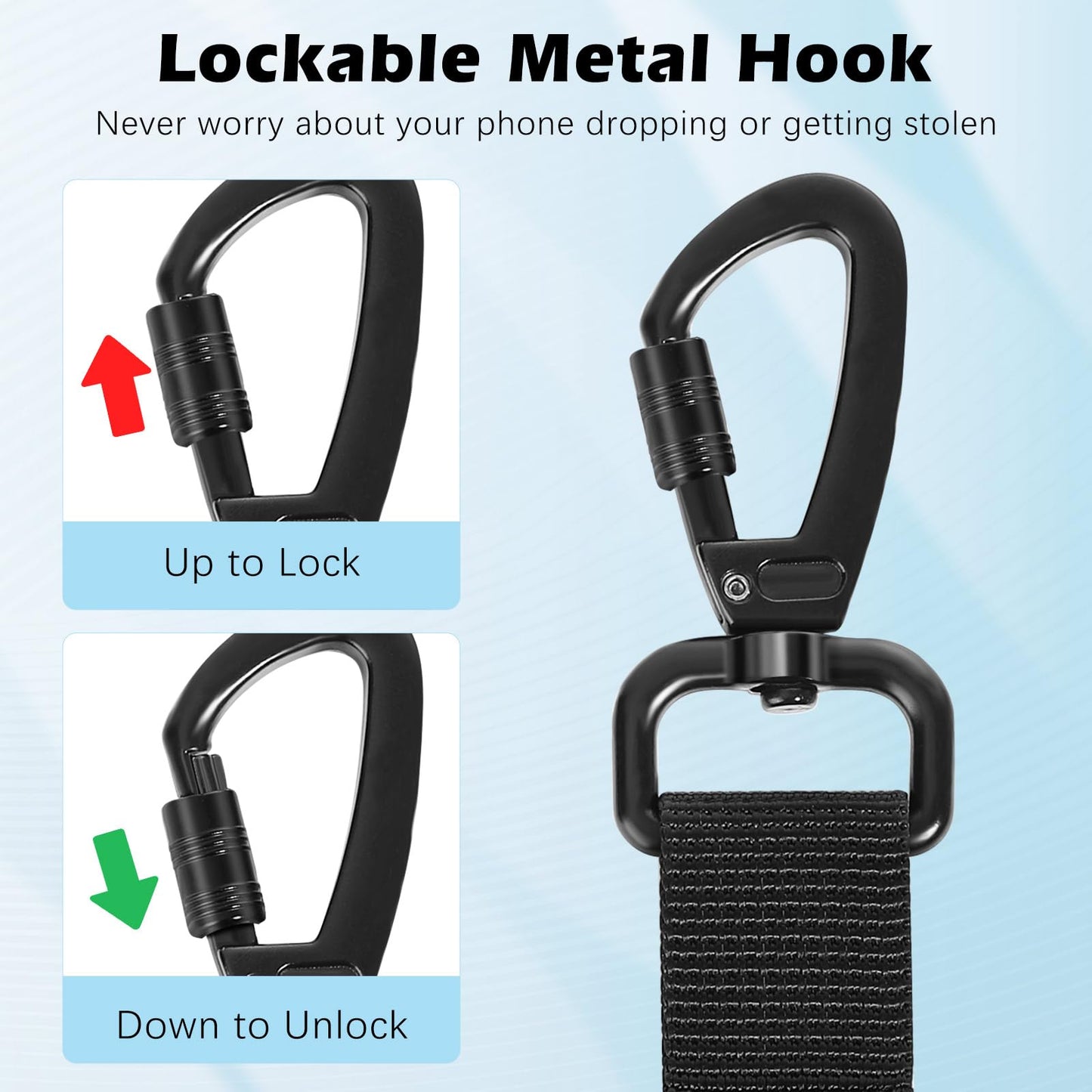 MoKo Anti-theft Phone Tether, Phone Lanyard Retractable Steel Line Cellphone Strap with Locking Carabiner and Metal 360° Tether Tab for Outdoor Skiing