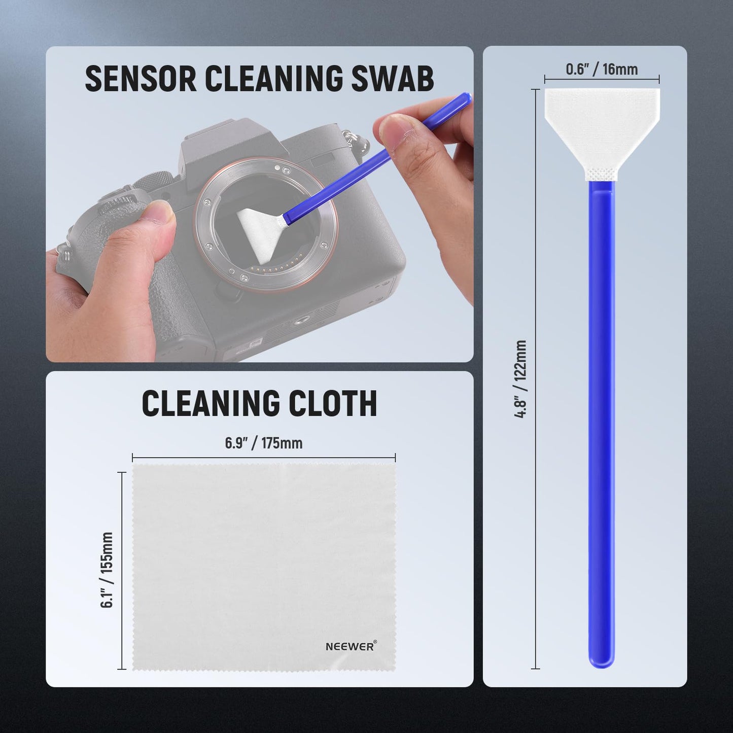 NEEWER 12 in 1 Camera Lens Cleaning Kit for DSLR Cameras, Electronics, Phones, Tablets, 10x Cleaning Swab for 16mm APS-C Sensor + 1x Cleaner Spray +