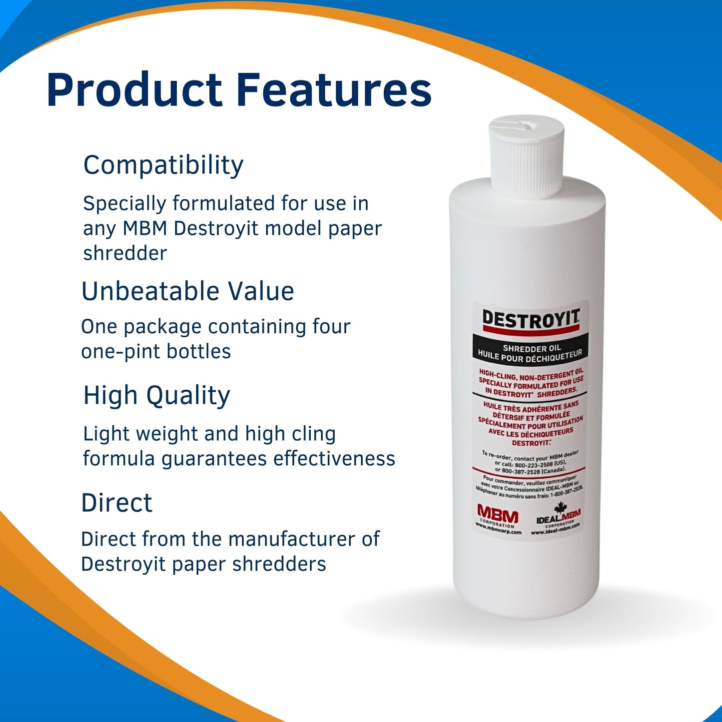 MBM Destroyit Paper Shredder Oil (4 x 1 Pint) - CED214