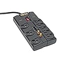 Tripp Lite 8 Outlet Surge Protector Power Strip, 8ft Cord, Right-Angle Plug, Tel/Fax/Modem/Coax Protection, RJ11, Life Limited Manufacturer's Warranty