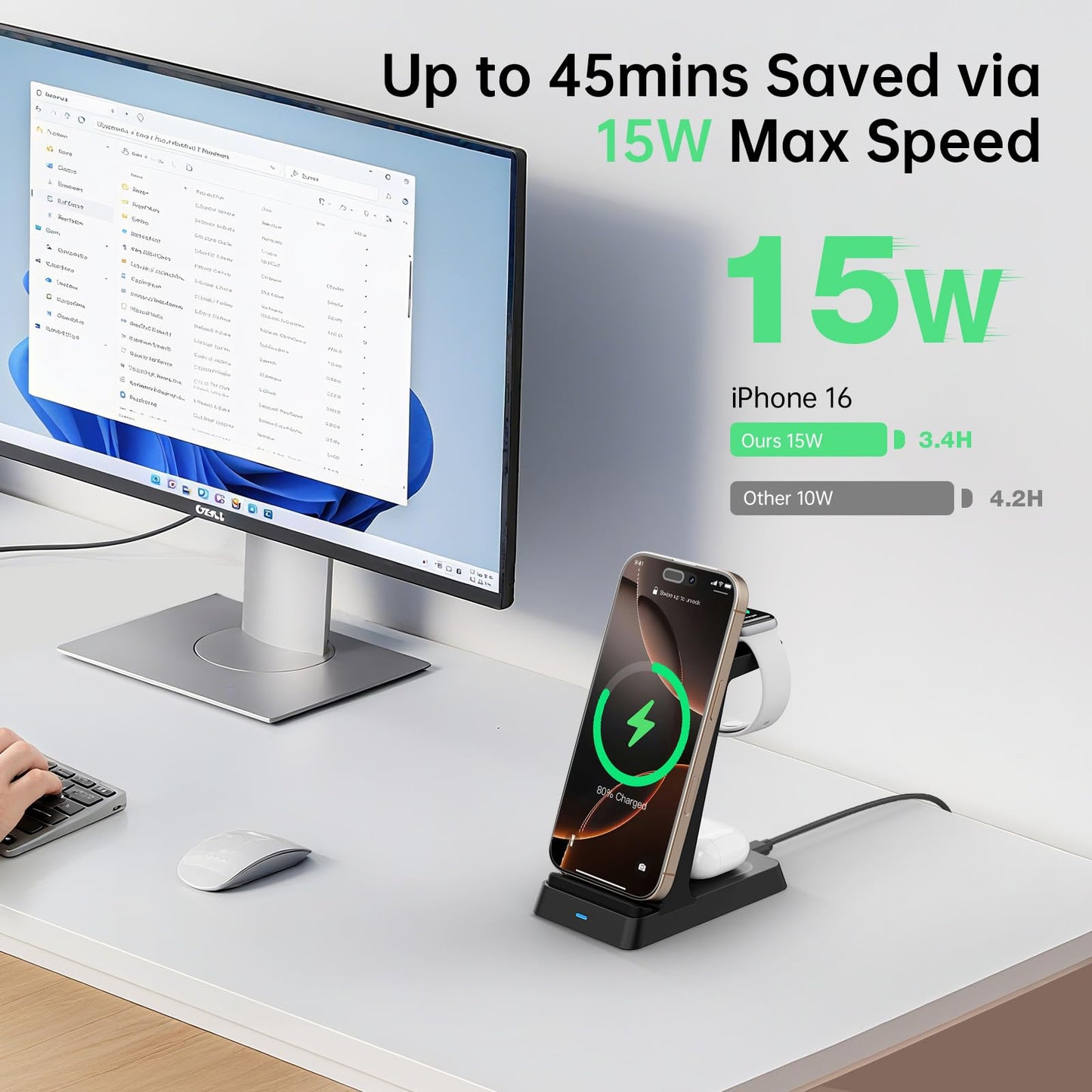 2026 3 in 1 Charging Station Fast Charging for iPhone,Wireless Charger for iPhone 17 16e 16 15 14 13 12 11 X Pro Max & Apple Watch - Wireless Charging