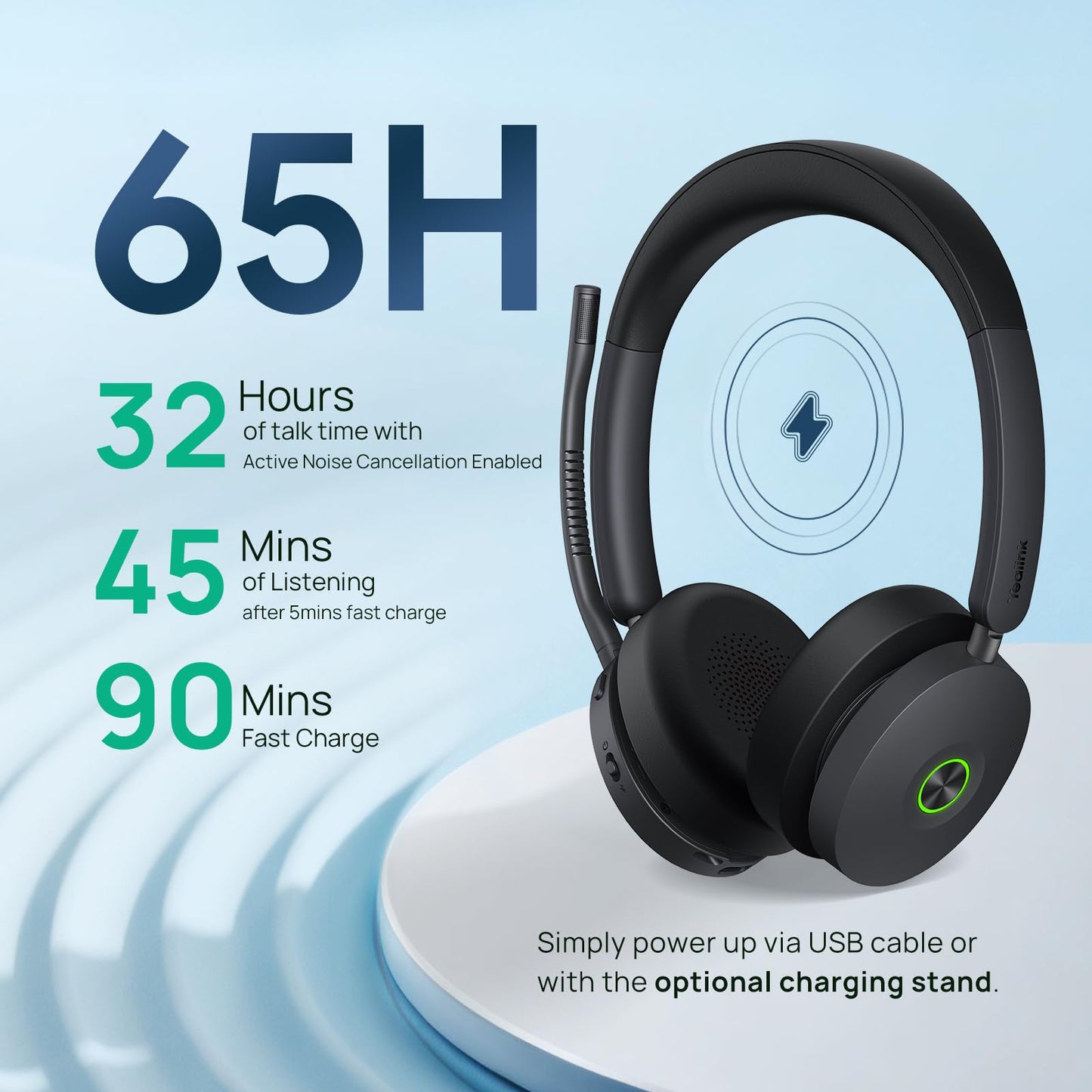 Yealink BH74 ANC Bluetooth Headset with Microphone for Hybrid Work, Microsoft Teams Premium Open Office Certified Headsets with 6-mics Active Noise…