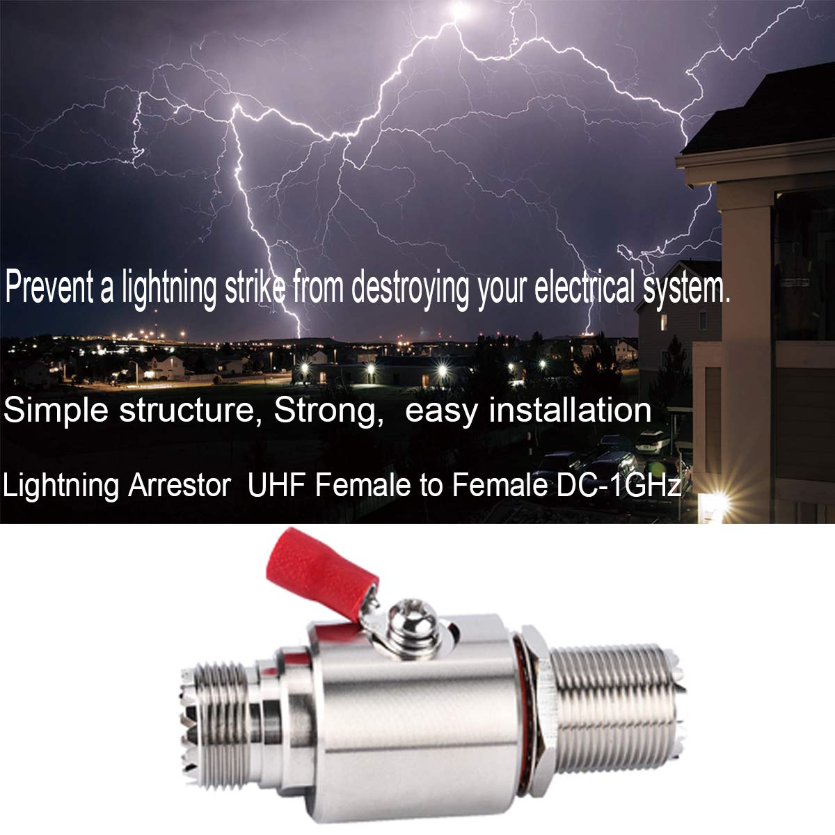 Riotaxy UHF Lightning Arrestor PL-259 Lightning Surge Protector PL259 Socket (UHF Female) to SO239 Socket (UHF Female) Bulkhead for CB Radio, HAM
