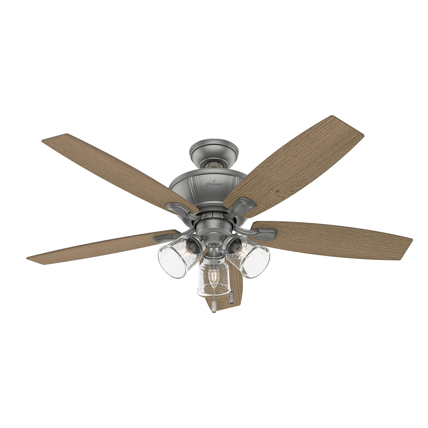 Hunter Fan 52 inch Casual Matte Silver Indoor Ceiling Fan with Lights and Pull Chain, Holiday Gift for Bedroom, Living Room/Family Room, Dining Room