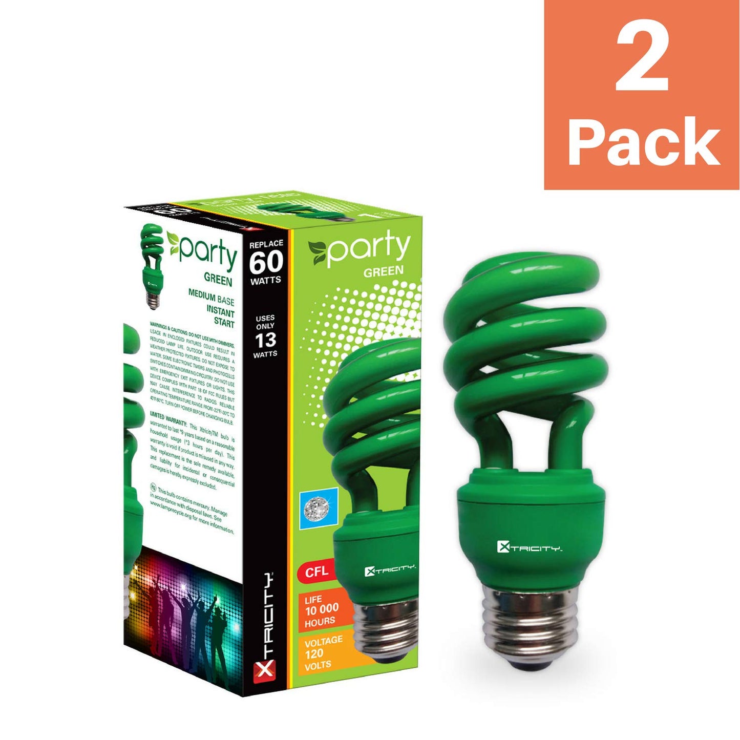 CFL Compact Fluorescent Green light bulbs Colored Light Bulb (2 Pack)