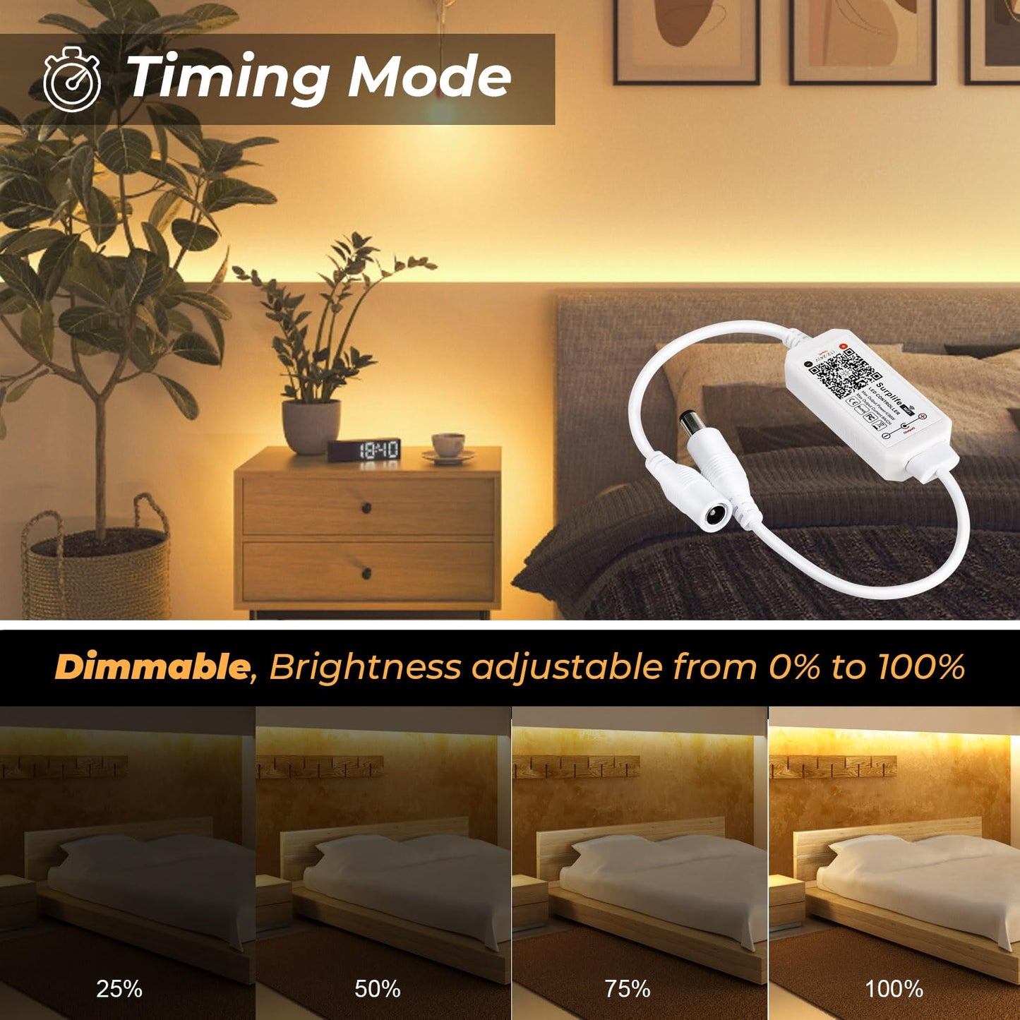 Sumaote Single Color LED Strip Lights WiFi Controller, Compatible with Android iOS Works for 5050 3528 COB LED Light Strips, 12V-24V, Voice Control