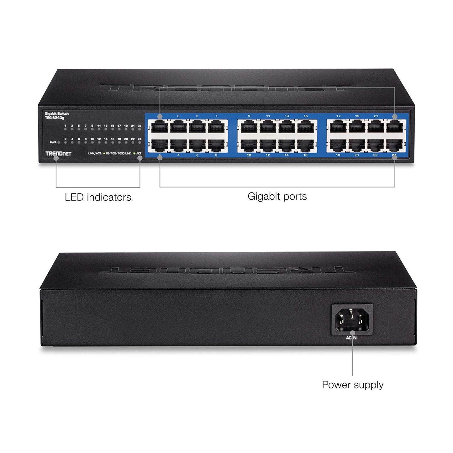 TRENDnet 24-Port Unmanaged Gigabit GREENnet Desktop Switch, Ethernet Network Switch, 24 x 10-100-1000 Gigabit Ethernet RJ-45 Ports, 48Gbps Switching