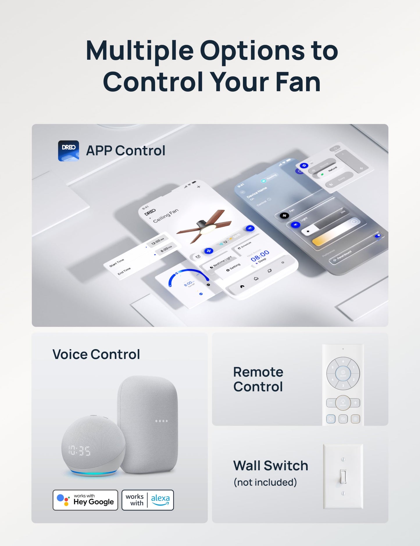 DREO Smart Flush Mount Ceiling Fan with Lights and Remote, 44 Inch, Bedroom
