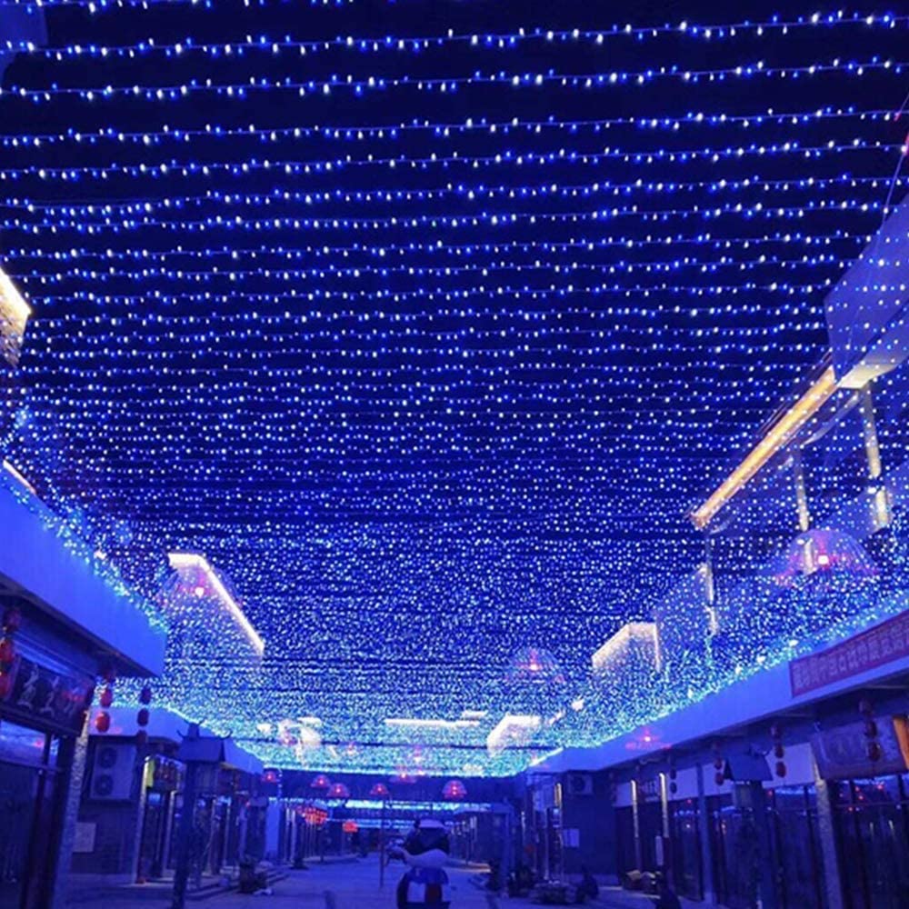 kemooie 500 LED Blue and White Christmas Lights, 164 FT 8 Twinkle Modes Plug in Waterproof Extra Long Fairy Lights for Outdoor Christmas Party Garden