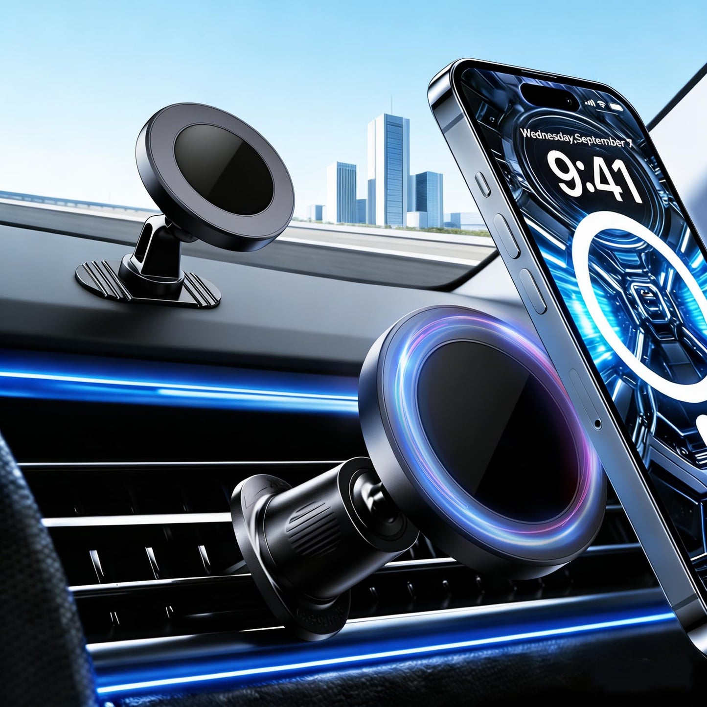 RayLink for MagSafe Car Mount, Magnetic Phone Holder for Car Dashboard, Windshield & Air Vent - 3-in-1 Mounting, 360° Rotation, 38 lbs Strong Grip