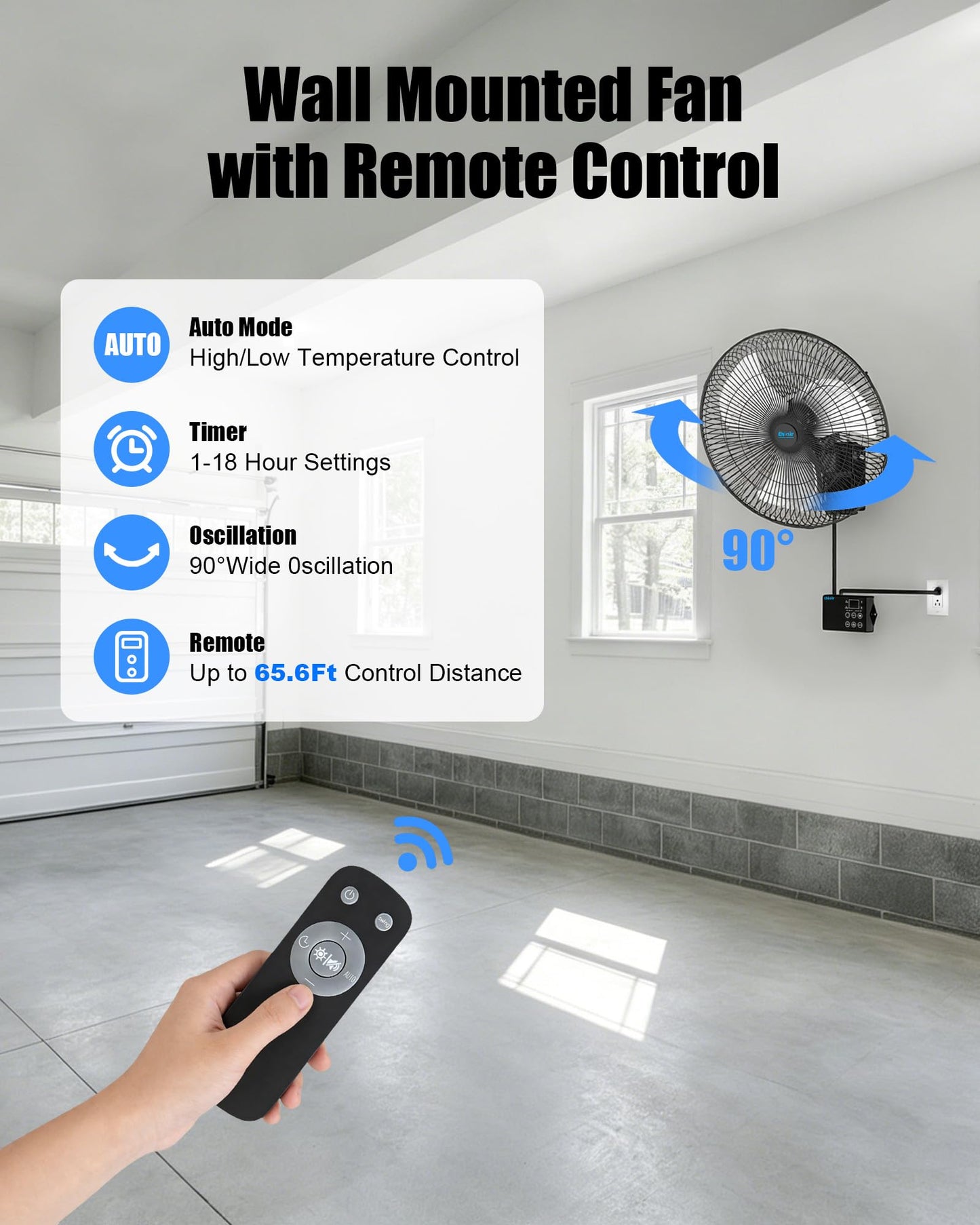 Ehiair 2PCS 18" Wall Mounted Fan with Thermostat & Remote, Oscillating Fan