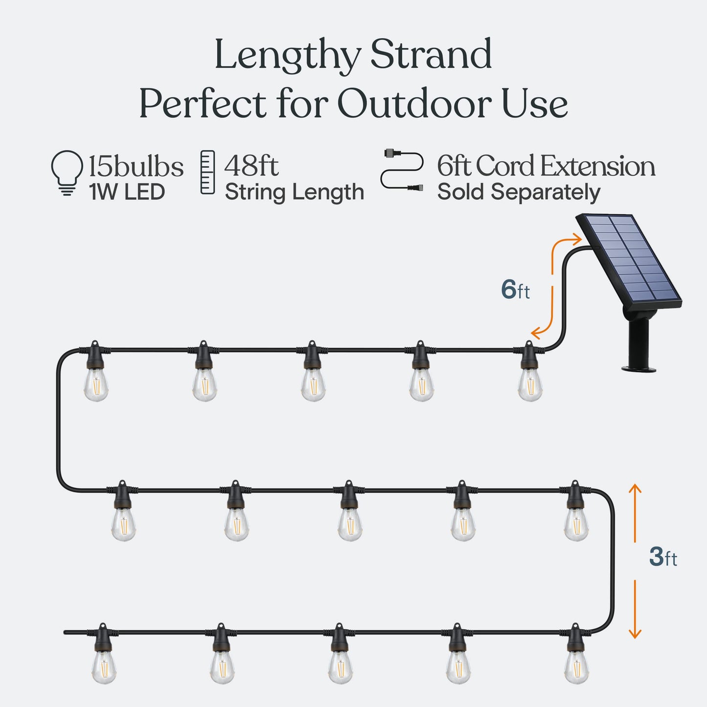 Brightech Ambience Pro Solar Powered Outdoor String Lights, 48ft Remote Control Commercial Grade Waterproof Patio Lights, 15 Edison Bulbs