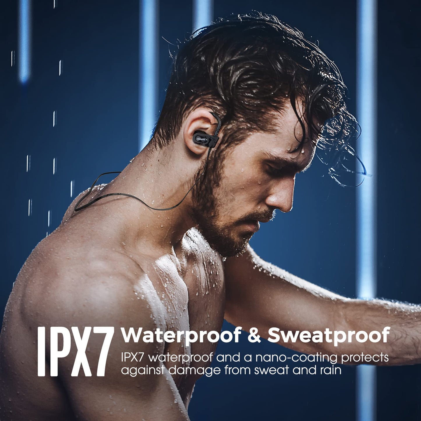 Lakukom Bluetooth Headphones, Deep Bass Wireless Running Headphones w/16 Hrs Playtime, Bluetooth Earbuds in-Ear w/Earhooks, IPX7 Waterproof Sports