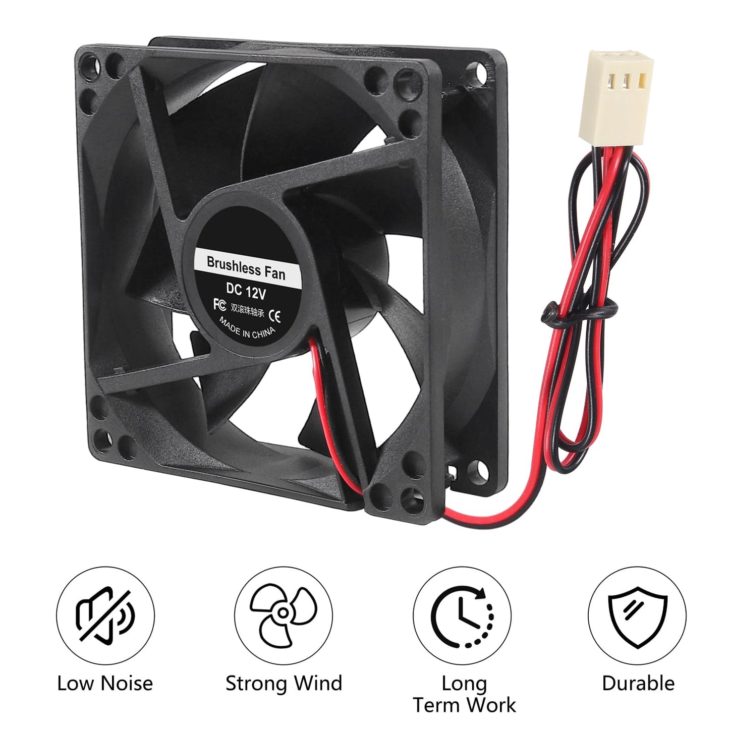 UMLIFE 4PCS 80mm Fan 12V DC 8025 High Airflow Cooling Fan 2 Wire 3Pin Dual Ball DIY Cooler 12 v Fans for PC Power Supply Electronics Cooling