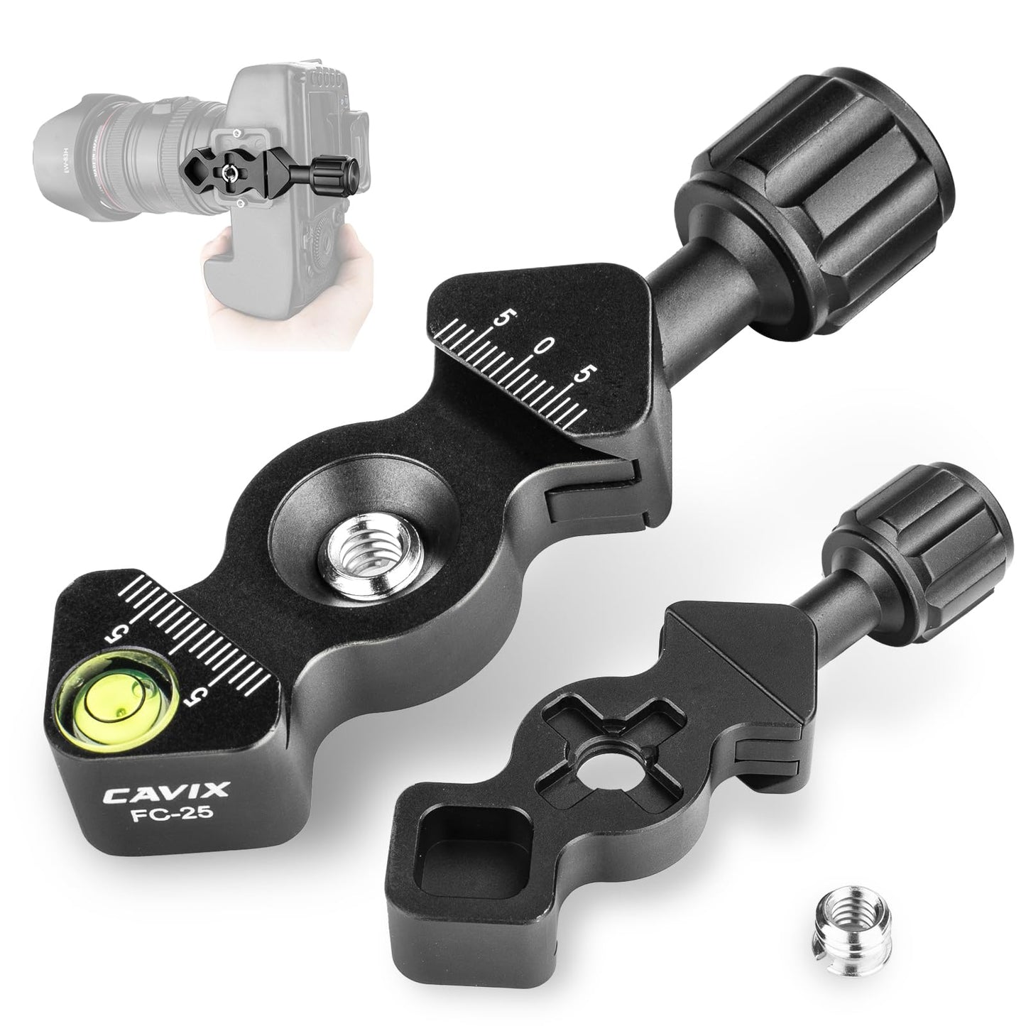 Camerig Mini Fish Bone Style Quick Release Clamp - Arca Clamp with 3/8"-1/4" Screw Adapter for Tripod Ball Head Compatible with Arca Swiss Plate